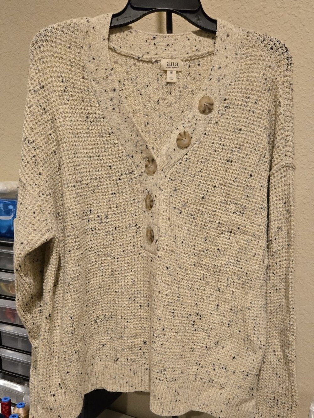 NWT A.N.A New Oatmeal Waffle Knit Henley Sweater Size Medium